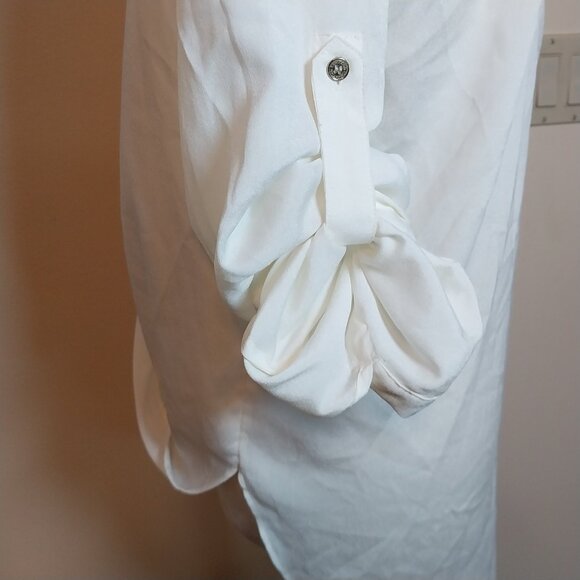 CALVIN KLINE SIZE S  CROSSOVER FRONT BUBBLE HEM CONVERTIBLE SLEEVE BLOUSE - Picture 7 of 10